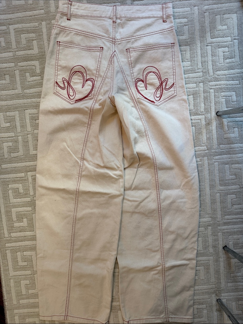 Cream Women's Jeans with Red Contrast Stitching never worn - Nocturine